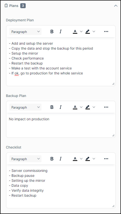 Vue des plans de changement